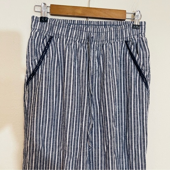 BRIGGS Linen Blend Pull-On Striped Wide Leg Pants Small Blue/White Pockets - Picture 7 of 10
